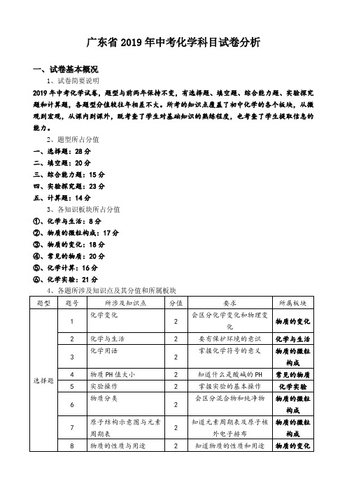 广东省2019年中考化学试卷分析报告