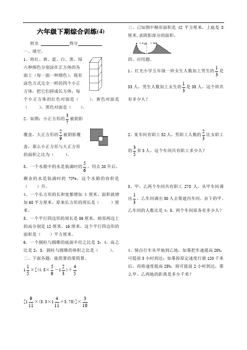 六年级下期综合训练(4)