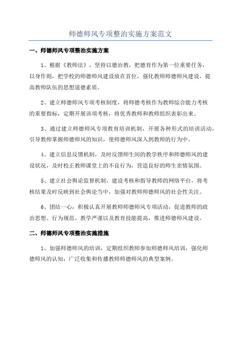 师德师风专项整治实施方案范文