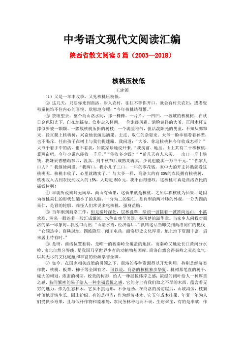 陕西省历年中考语文现代文之散文阅读5篇(2003—2018)