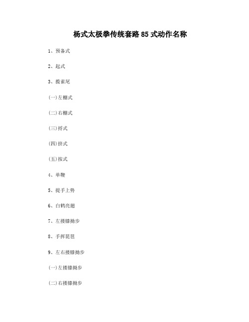 杨式太极拳传统套路85式动作名称