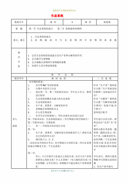 济南初中生物八年级下册《6.2第2章 生态系统》word教案 (1)