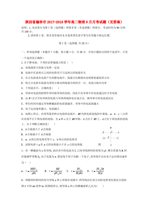 高二物理9月月考试题(无答案)1