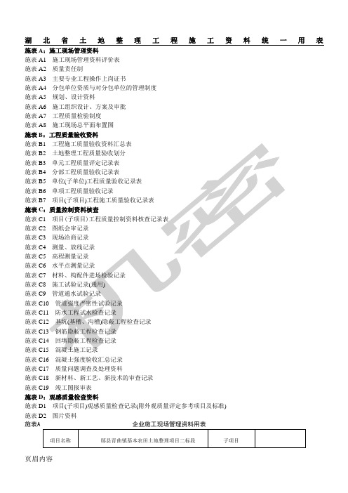 01湖北省土地整治工程现场施工统一用表格模板