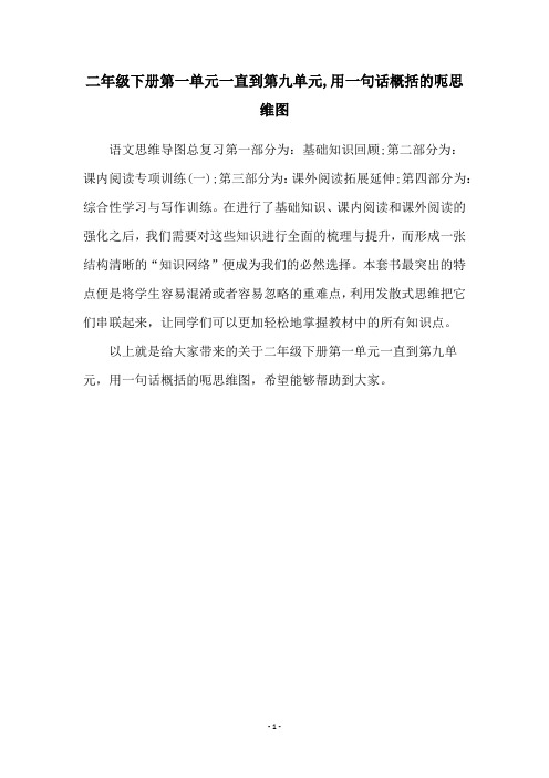 二年级下册第一单元一直到第九单元,用一句话概括的呃思维图