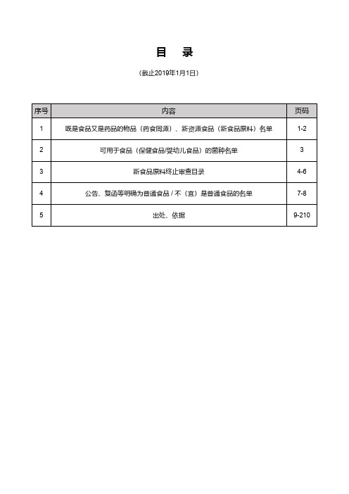 药食同源、新资源食品(新食品原料)、终止审查、普通食品等汇总(截止2019年1月1日)