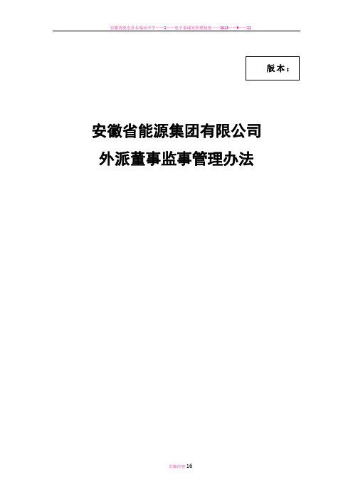 安徽省能源集团有限公司外派董事监事管理办法