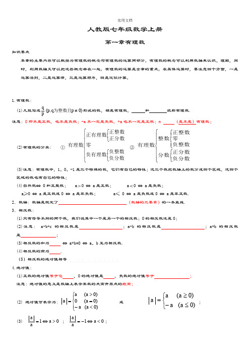 新颖人教版七年级数学上册知识点归纳总结材料及典型精彩试题汇总情况38573