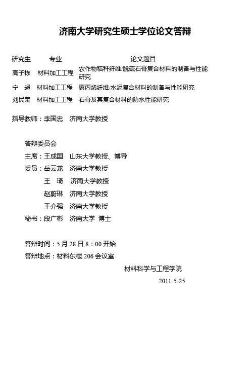 2008年济南大学材料科学与工程学院工学硕士