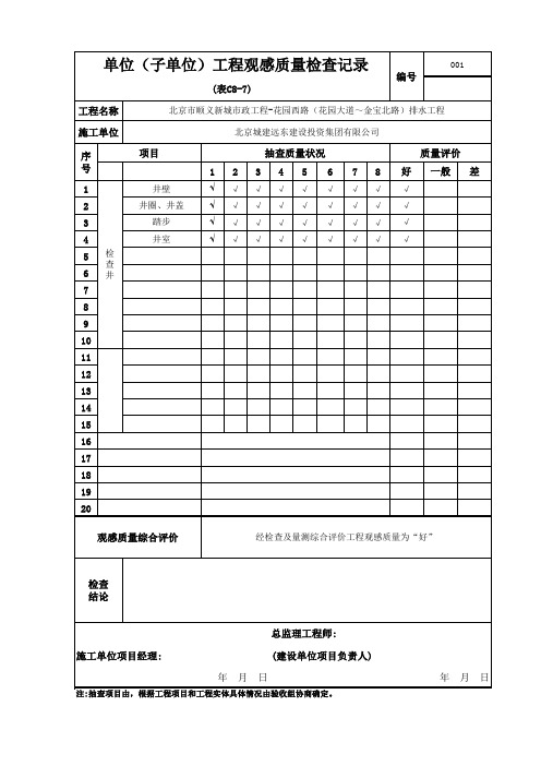 C8-7 单位(子单位)工程观感质量检查记录