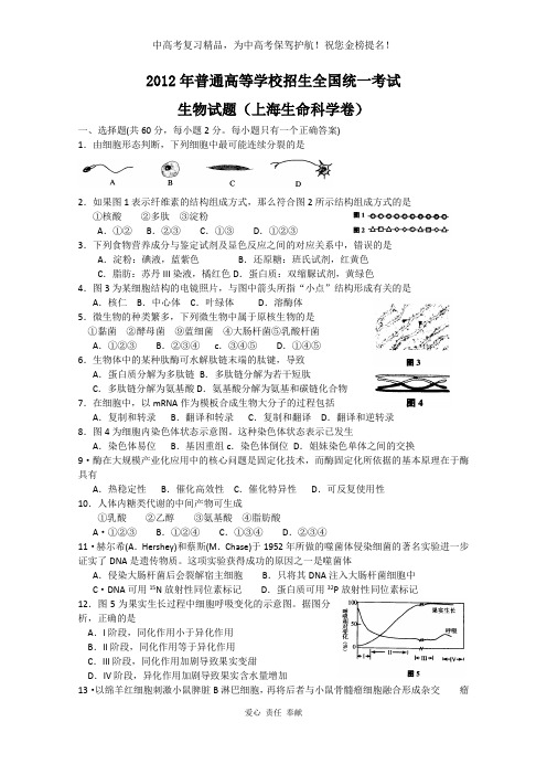 2019年生物高考试题答案及解析-上海