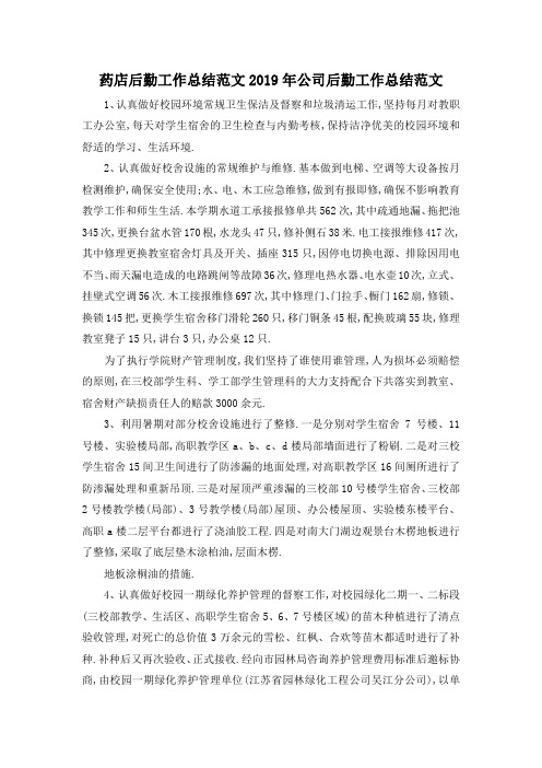 最新-药店后勤工作总结范文 2019年公司后勤工作总结范