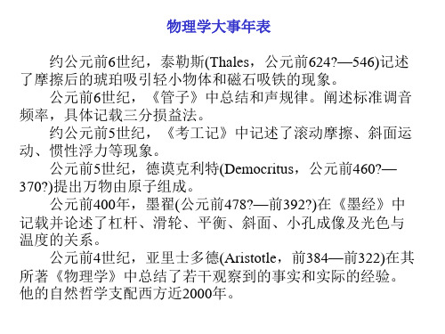 物理学大事年表