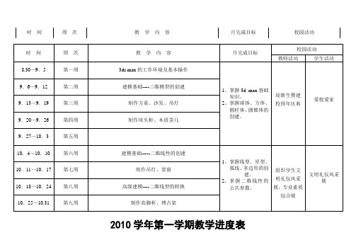 《3ds max 动画设计》进度表