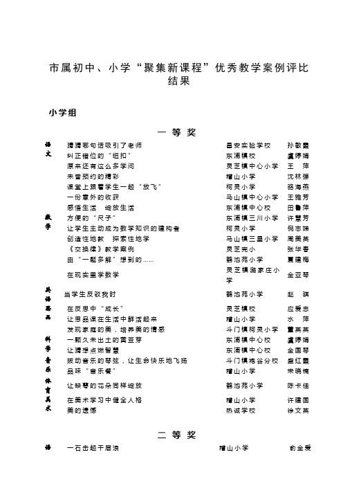 市属初中、小学“聚集新课程”优秀教学案例评比结果