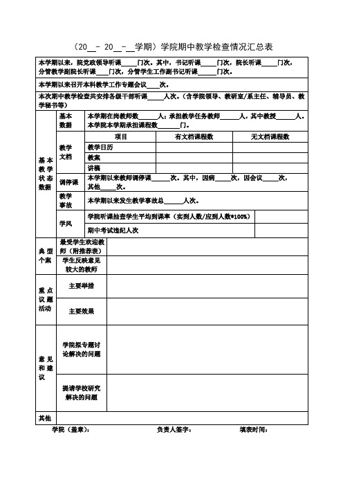 期中教学检查情况汇总表