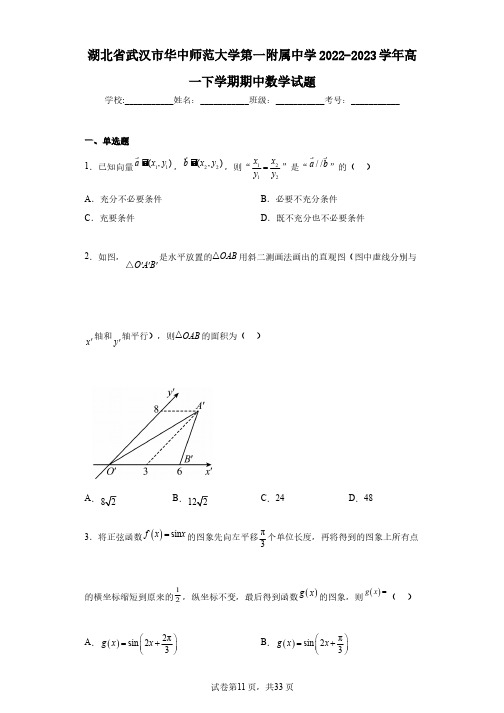 湖北省武汉市华中师范大学第一附属中学2022-2023学年高一下学期期中数学试题