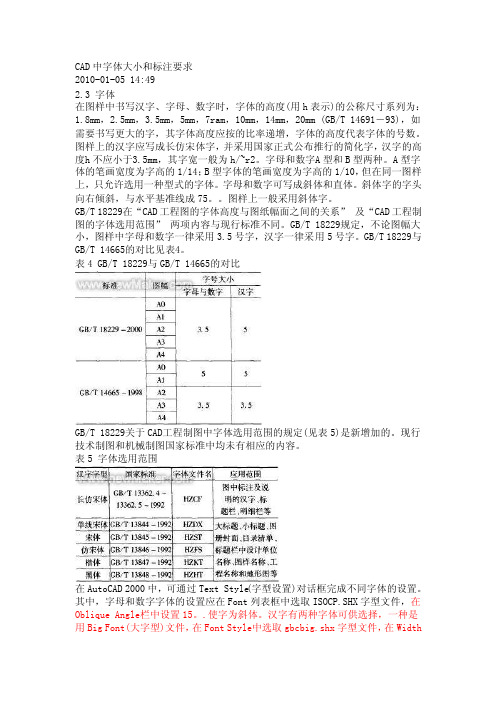 CAD中字体大小和标注要求