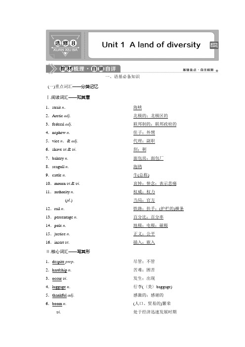 2021版高考英语(人教版)一轮复习学案：选修8 1 Unit 1 A land of diversity Word版含答案