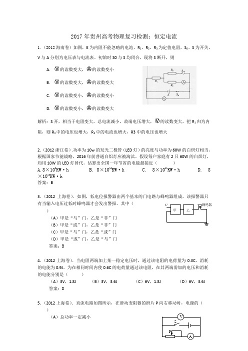 2017年贵州高考物理复习检测恒定电流