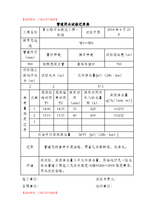 管道闭水试验记录表(精品资料).doc