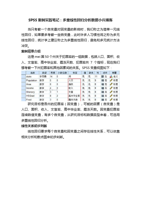 SPSS案例实践笔记：多重线性回归分析数据小兵博客