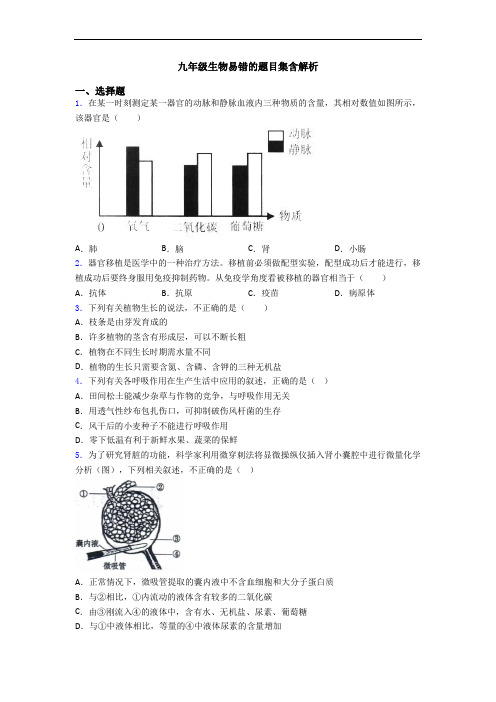 九年级生物易错的题目集含解析