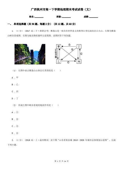 广西钦州市高一下学期地理期末考试试卷(文)