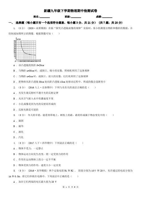 新疆九年级下学期物理期中检测试卷