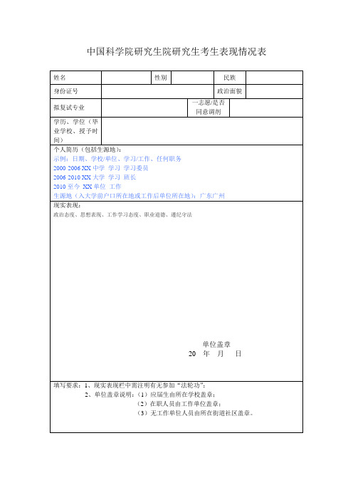 中国科学院研究生院研究生考生表现情况表