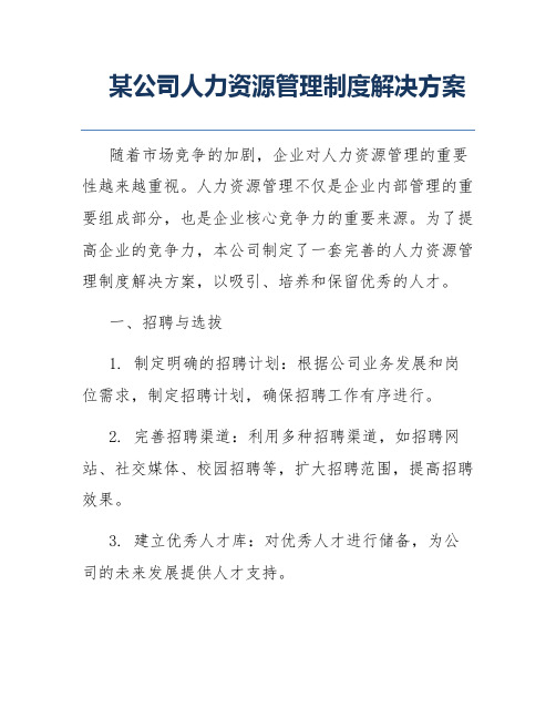 某公司人力资源管理制度解决方案