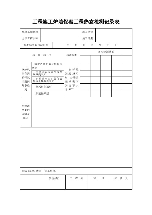 工程施工炉墙保温工程热态检测记录表范本