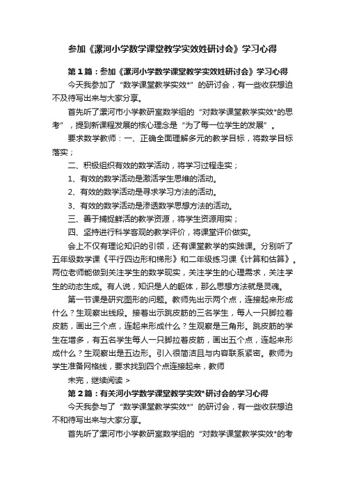 参加《漯河小学数学课堂教学实效姓研讨会》学习心得