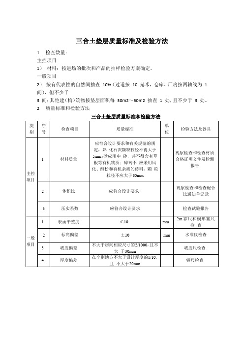 三合土垫层质量标准及检验方法 