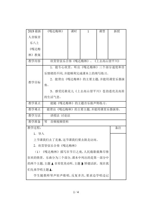 2019最新人音版音乐八上《嘎达梅林》教案