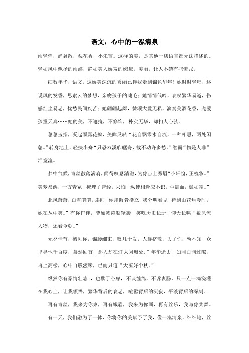 语文,心中的一泓清泉_高中高二作文600字