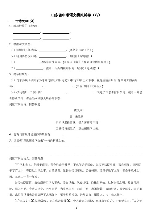 山东省中考语文模拟试卷(八)及答案