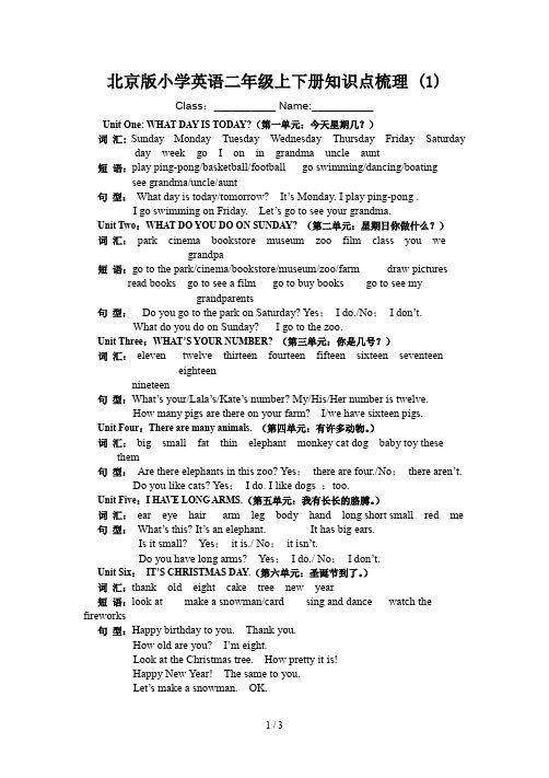 北京版小学英语二年级上下册知识点梳理 (1)