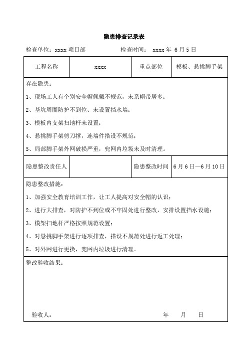 安全隐患排查记录表(日常检查)通用资料整理