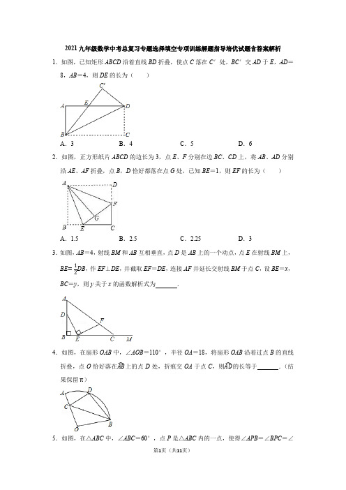 2021九年级数学中考总复习专题选择填空专项训练解题指导培优试题含答案解析
