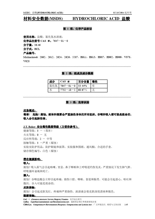 msds-HCl盐酸