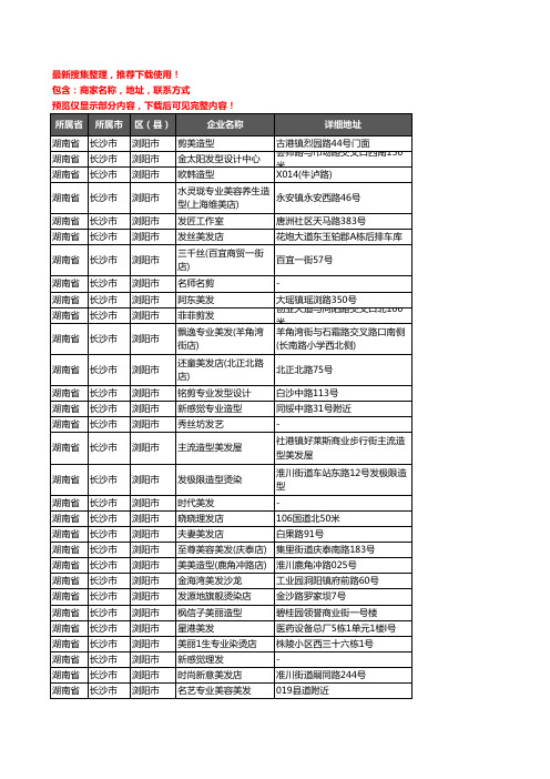 新版湖南省长沙市浏阳市美容美发企业公司商家户名录单联系方式地址大全686家