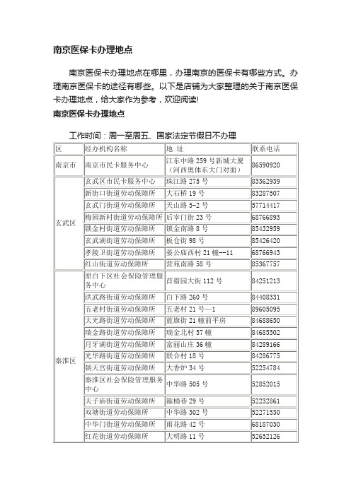 南京医保卡办理地点