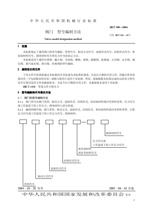 JB T308-2004阀门 型号编制方法