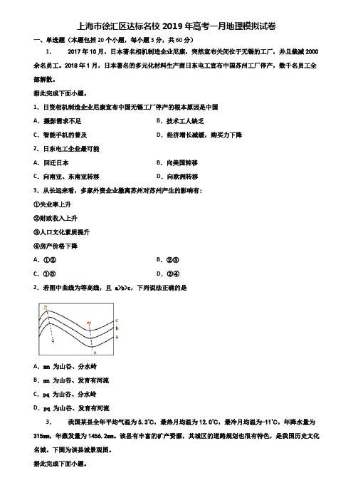 上海市徐汇区达标名校2019年高考一月地理模拟试卷含解析