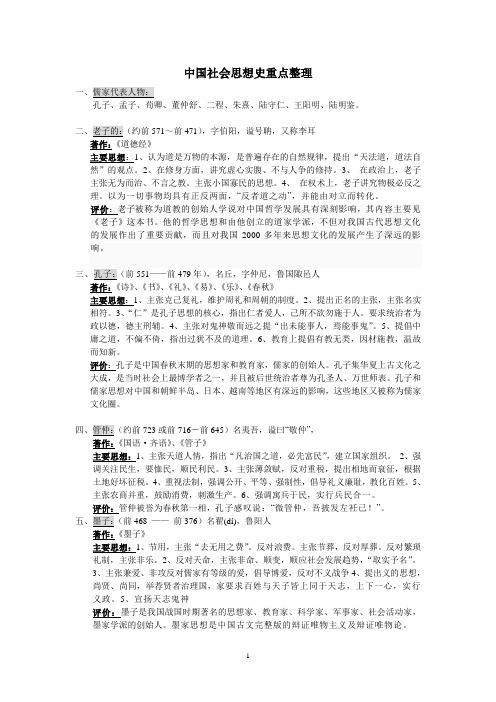 中国社会思想史重点整理