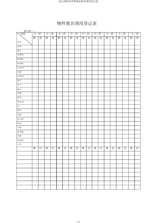幼儿园财务管理物品教具领用登记表
