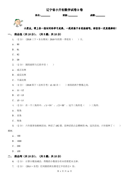 辽宁省小升初数学试卷D卷(练习)