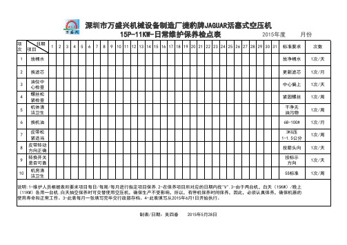 捷捷豹版保养检点记录表