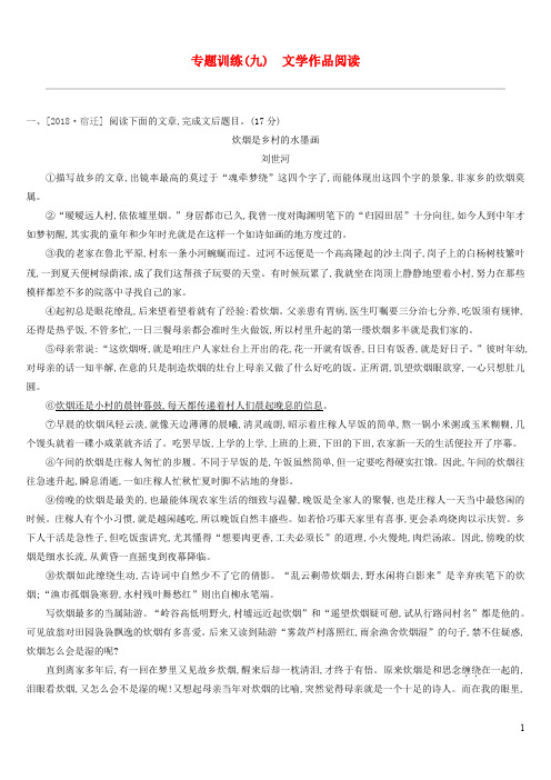 江西省中考语文总复习第三部分现代文阅读专题文学作品阅读专题训练